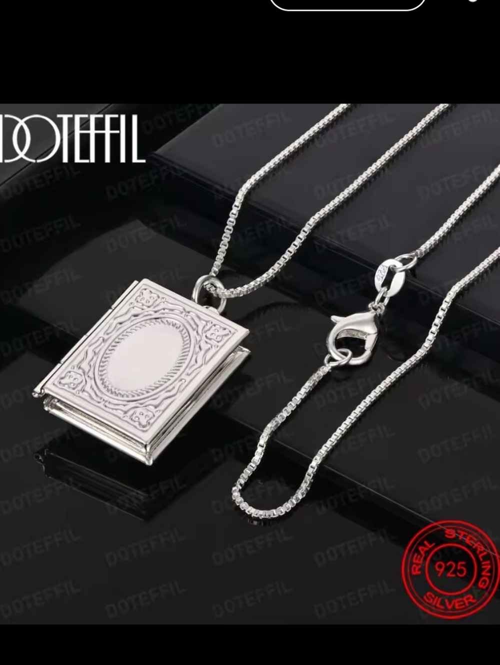 925 Sterling Silver Square Locket Necklace